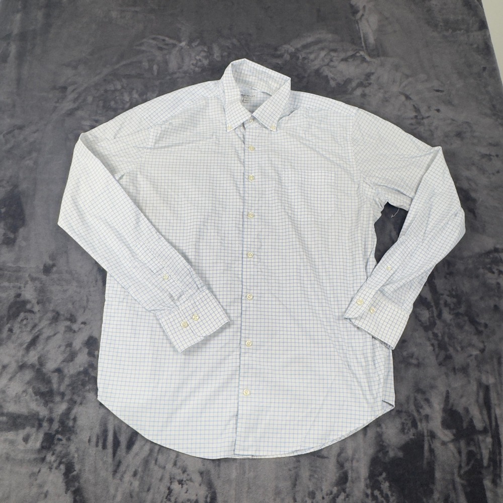 Peter Millar Button Down Shirt Mens L Blue White Tattersall Check Performance